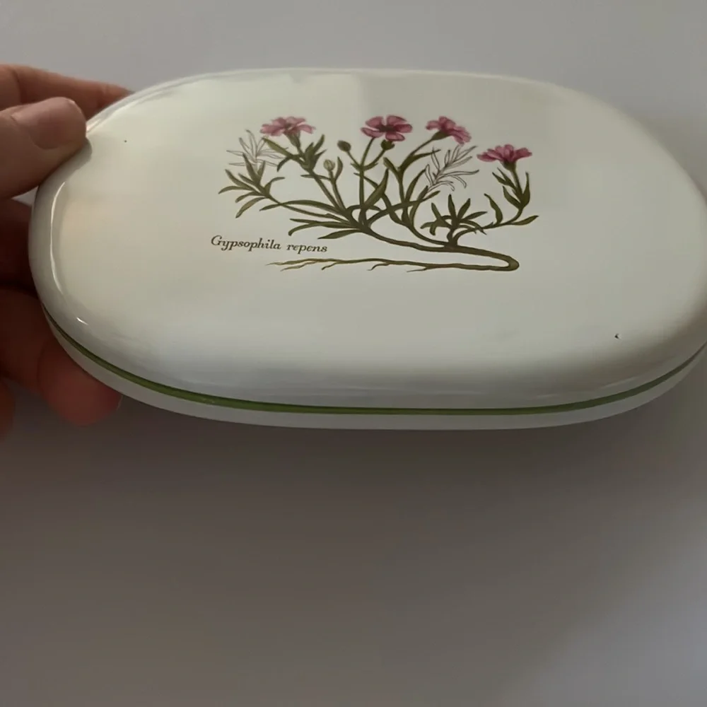 Beautiful flower decorated bathroom ceramic or possibly porcelain container.